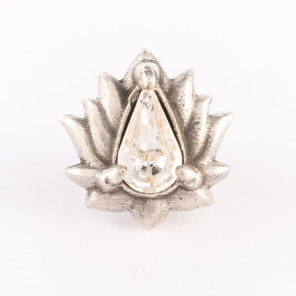 Silver Threadless Nose Stud Lotus Flower with Crystal