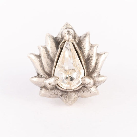 Silver Threadless Nose Stud Lotus Flower with Crystal