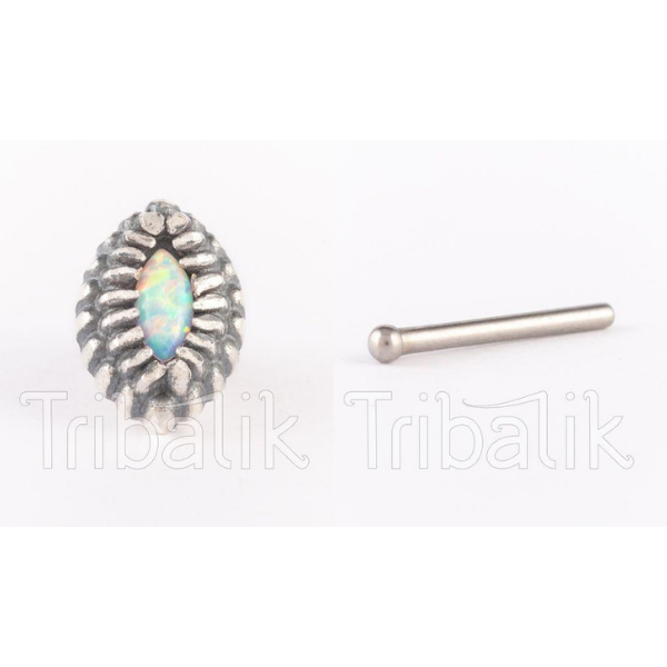 Silver Threadless Nose Stud Opalite Stone