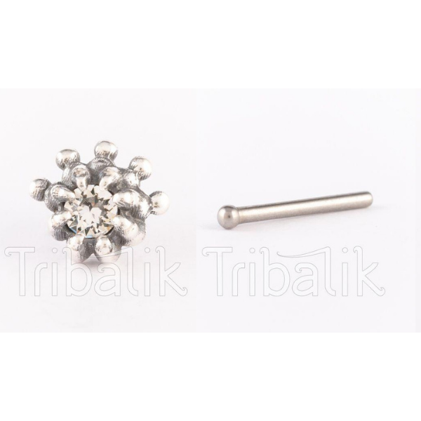 Silver Threadless Nose Stud with Clear Crystal Claw