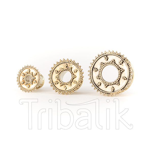 Stellar Beaded Dotwork White Bronze Ear Tunnels - Plugs - Eyelets