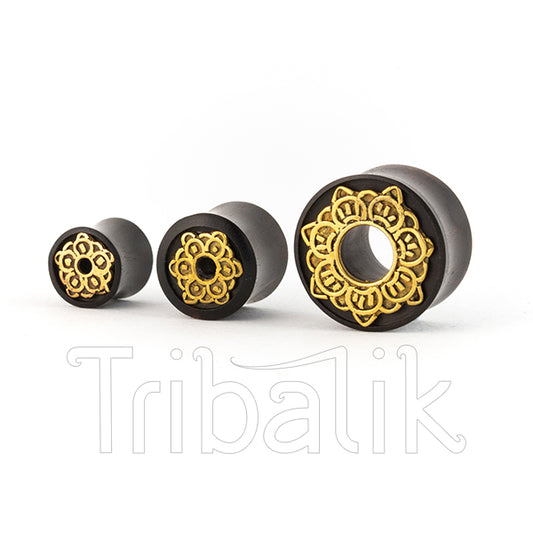 Solar Organic Ebony Wood and Brass Ear Tunnel/ Eyelet