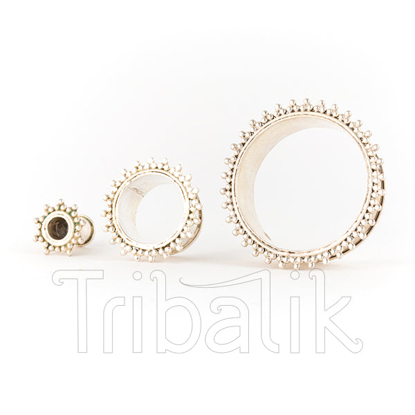 Dotted Sun Ray Silver Ear Tunnel - Flesh Tunnel - Eyelet - Plug - 12mm - 30mm