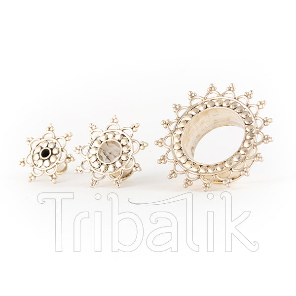 Mandala Silver Ear Tunnel - 12mm - 20mm- Desert Queen