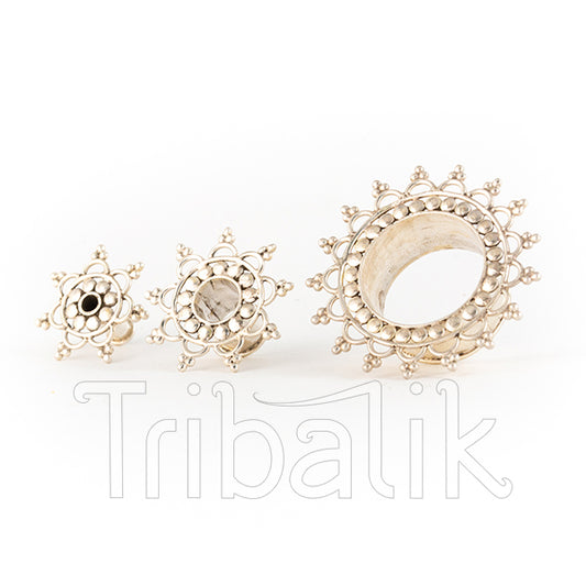 Mandala Silver Ear Tunnel - 12mm - 20mm- Desert Queen