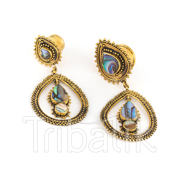 Abalone Shell & Brass Ear Tunnels Plugs- Maharani
