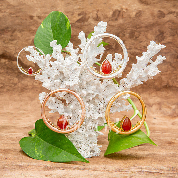 Rose Gold Ear Weights for 4mm with Carnelian Teardrop- Mata Hari