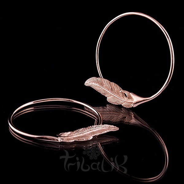 18K Rose Gold Plated Hoop Earrings for 2mm Stretched Ears- Light as a Feather