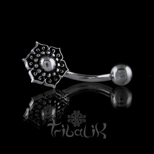 Belly Bar - Sterling silver & Stainless Steel Heart Flower