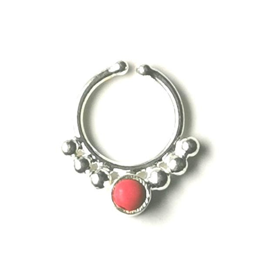 Coral Faux / Fake Silver Septum Ring - Eka 6 balls