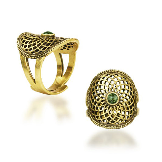 Gold Adjustable Ring | Seed Of Life - African Jade