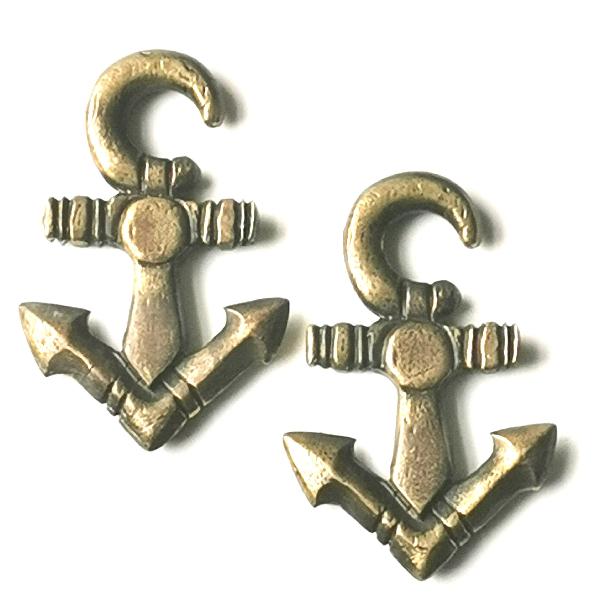 Gold Brass Ear Weights - Anchor