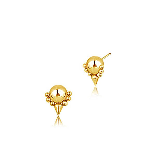 Gold Plated Stainless Steel Threadless Nose Stud - Dotted Spiky Crown
