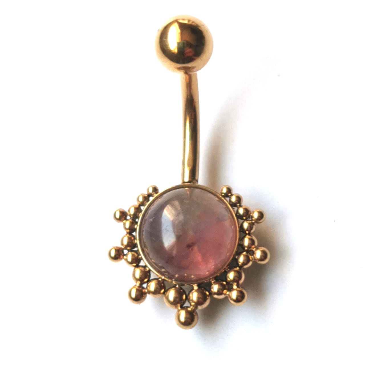 Gold Plated Stainless Steel Belly Bar - Amethyst Dotted Sun