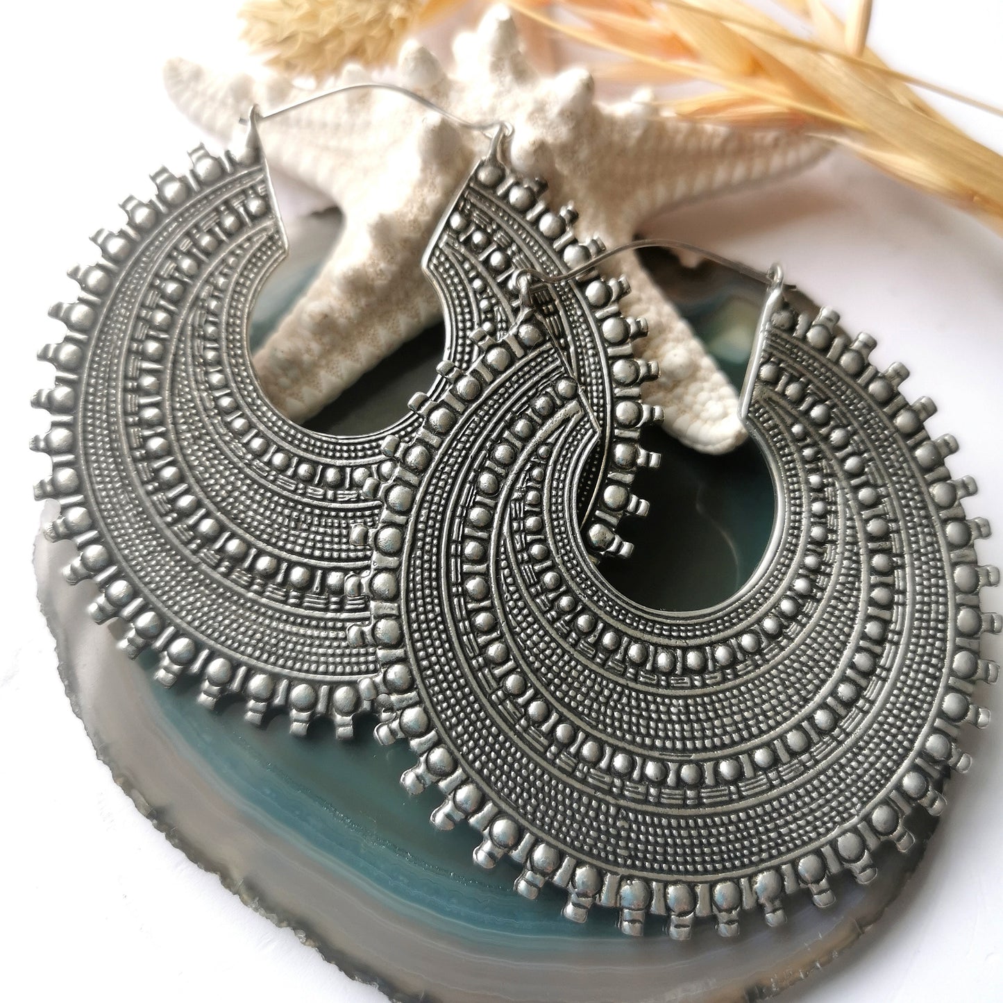 White Brass Large Earrings - Devotion