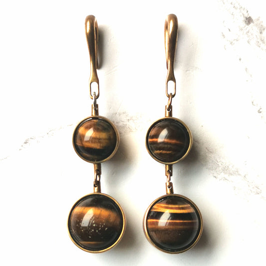 Gold Ear Weights with Tigers Eye