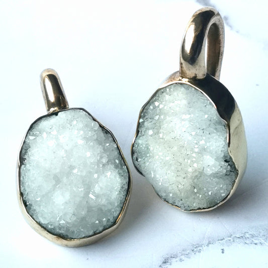 Gold Ear Weight Earrings with Raw Quartz