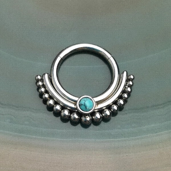 Stainless Steel Dotted Clicker Ring - Turquoise