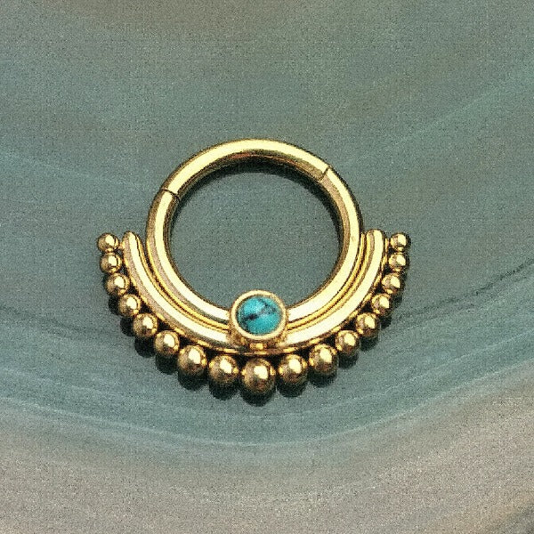 Gold Plated Stainless Steel Dotted Septum Clicker - Turquoise