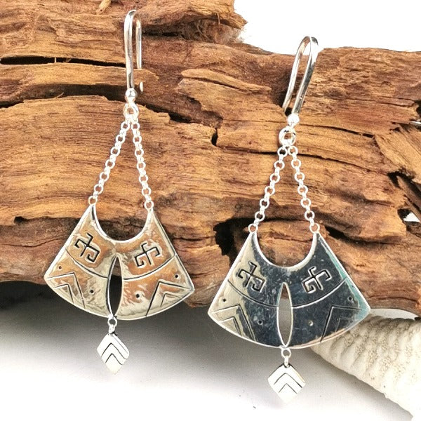 Silver Earrings with Engraved Plates - Rebirth