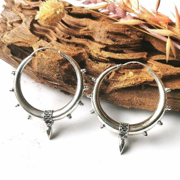 Silver Nomad Spike Dotted Hoop Earrings