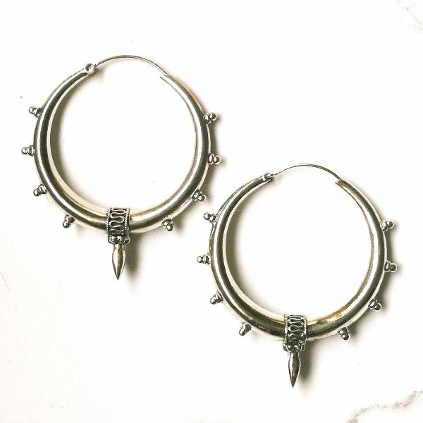 Silver Nomad Spike Dotted Hoop Earrings