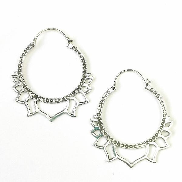 Sterling Silver Lotus Hoop Earrings