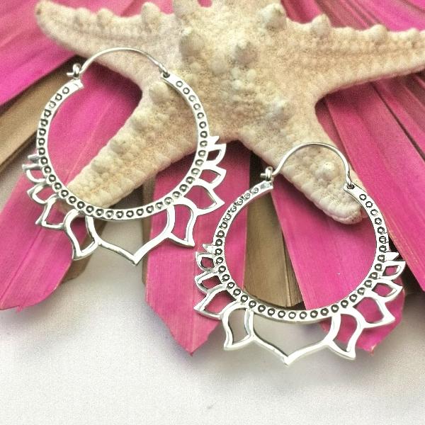 Sterling Silver Lotus Hoop Earrings