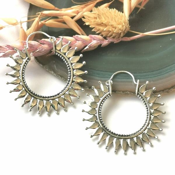 Afghan Silver Mandala Hoop Earrings