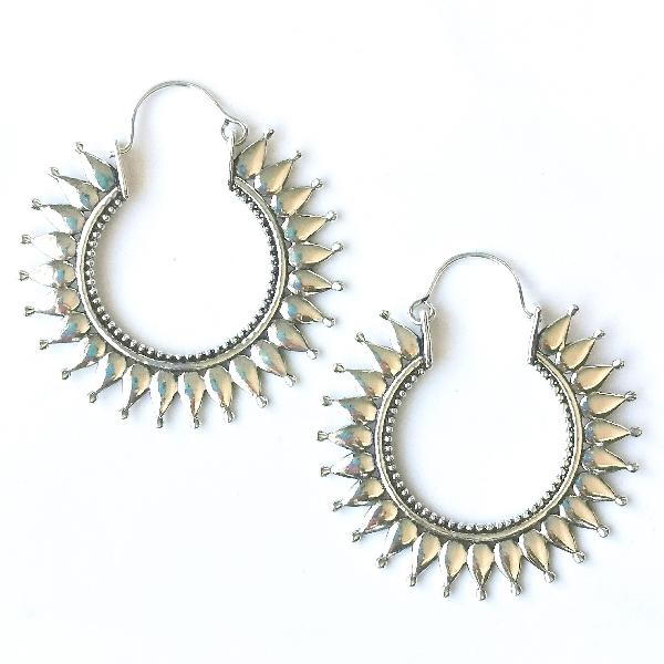 Afghan Silver Mandala Hoop Earrings