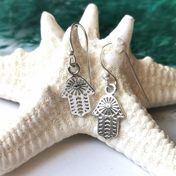 Silver Dangle and Drop Hamsa Earrings