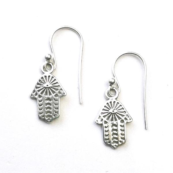 Silver Dangle and Drop Hamsa Earrings