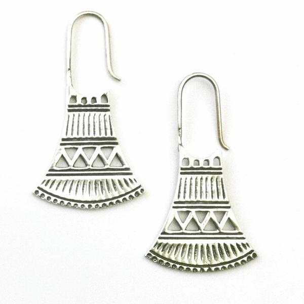 Sterling Silver Aztec Etched Boat Hook Earrings