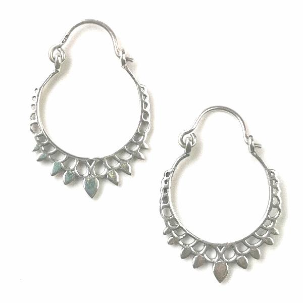 Silver Lotus Petals Hoop Earrings