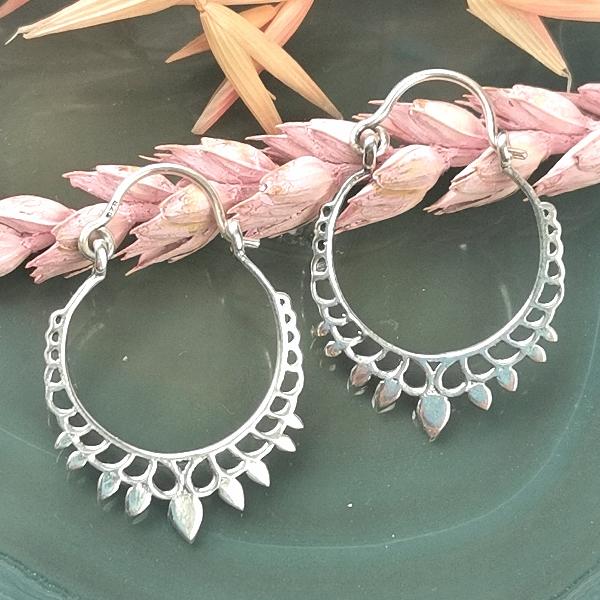 Silver Lotus Petals Hoop Earrings