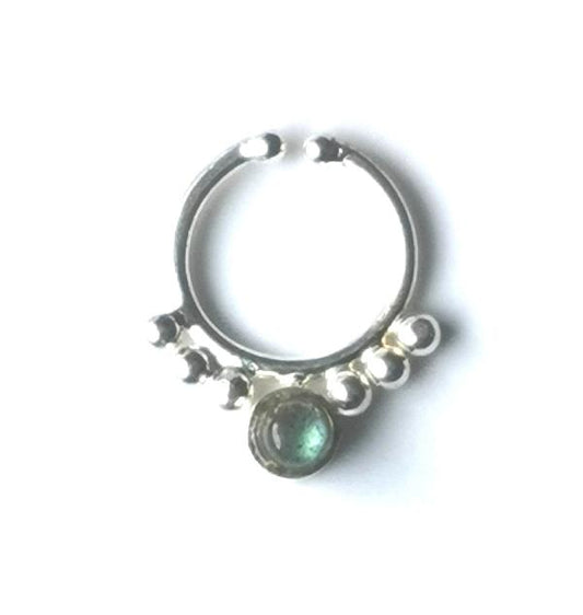 Labradorite Faux / Fake Silver Septum Ring - Eka 6 balls