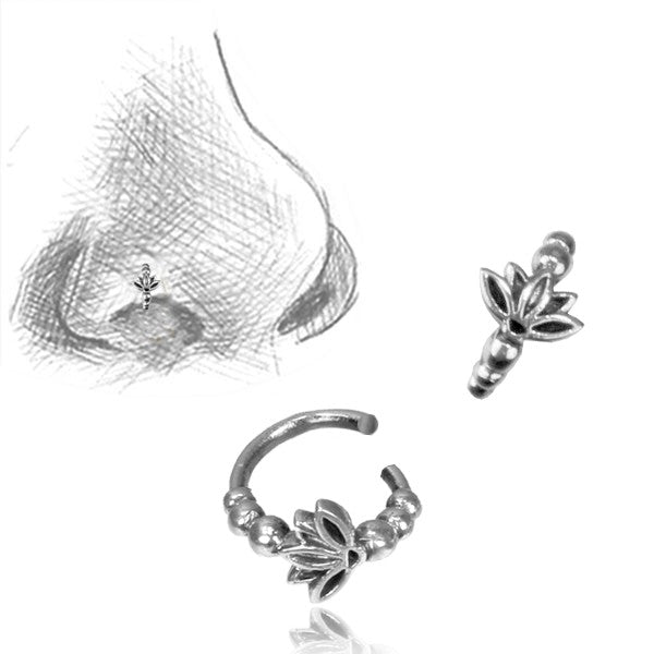 Sterling silver piercing ring Lotus flower