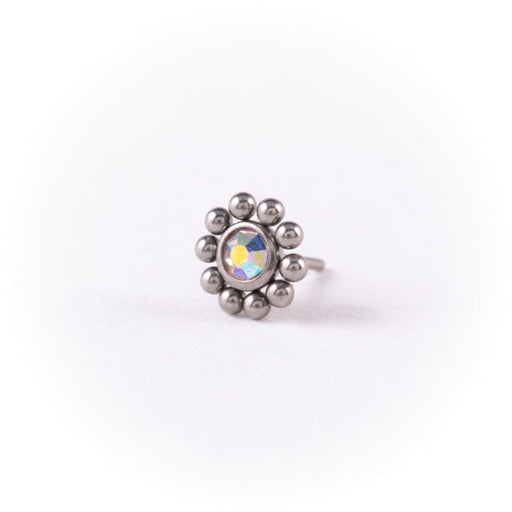 Stainless Steel Threadless Nose Stud with Crystal - Flower