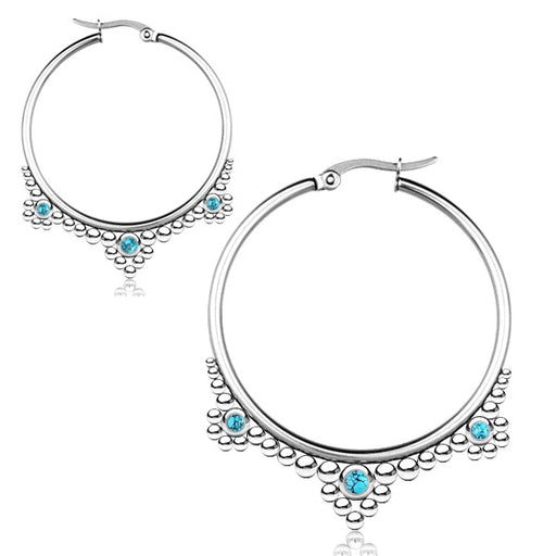 Stainless Steel Silver Hoop Earrings - Turquoise