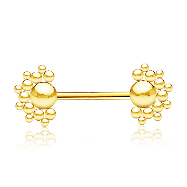 Gold Plated Stainless Steel Nipple Bar With Dotted Ball