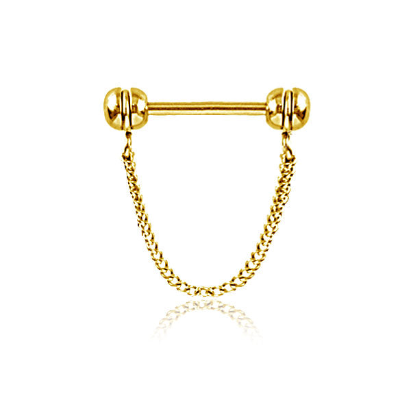 Gold Plated Stainless Steel Nipple Bar With Chain