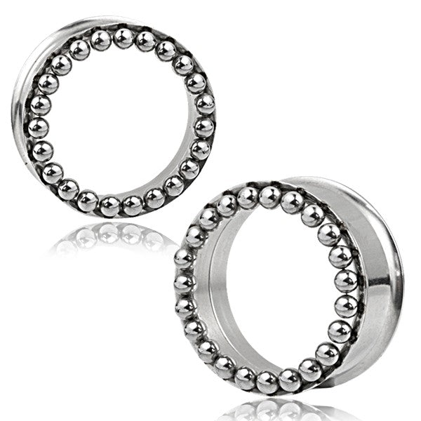 Stainless Steel Silver Ear Tunnel - Dotted Halo