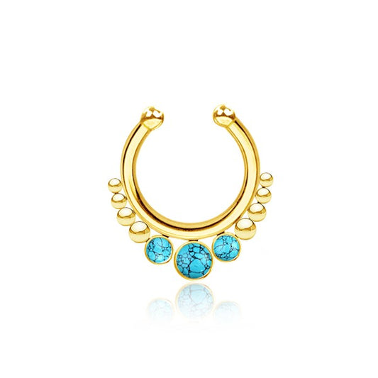 Eka Turquoise Faux / Fake Gold Plated Stainless Steel Septum Ring
