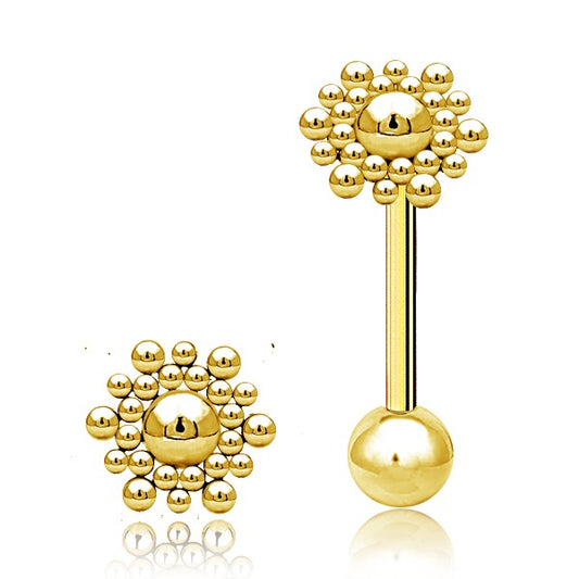 Gold Plated Stainless Steel Tongue Bar - Dotted Flower