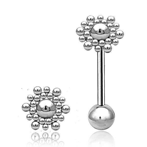 Stainless Steel Tongue Bar - Dotted Flower