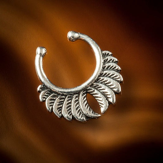 sterling silver feather fake septum ring
