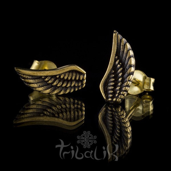 Brass Angel Wing Ear Studs