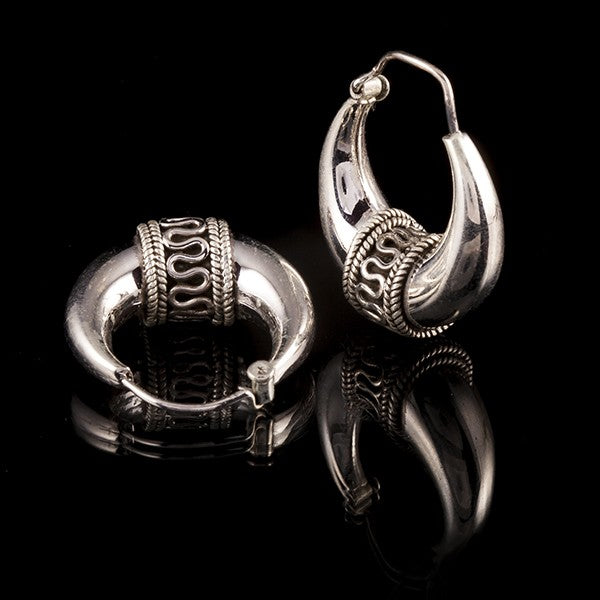 gypsy tribal hoop silver earrings