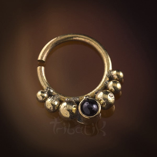 Eka Amethyst Stone Brass Septum Ring for Pierced Nose - 1mm