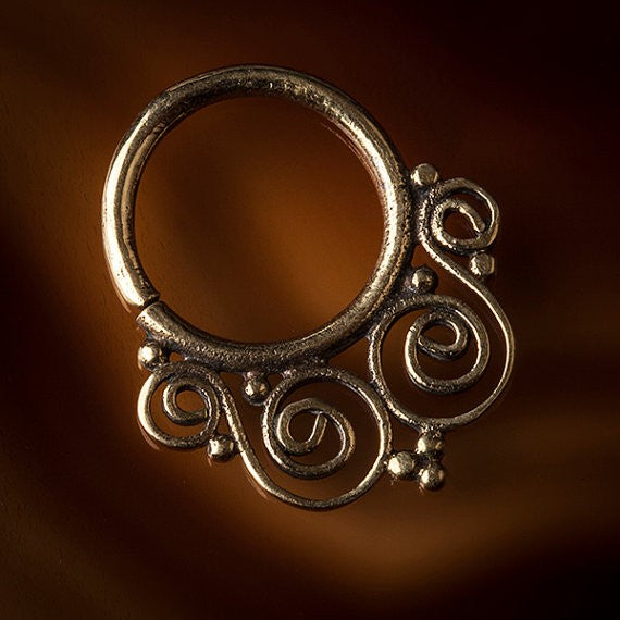 Catio Filigree Brass Septum Ring for Pierced Nose - 1.2mm & 1.6mm